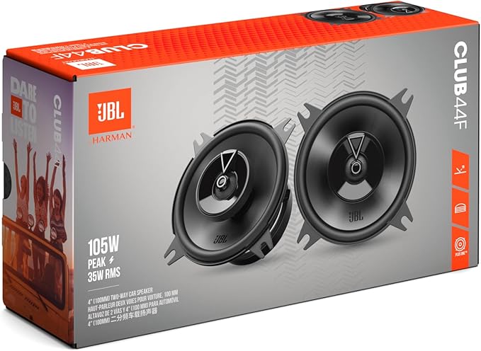 JBL Club 44F - 4" (100mm) Two-Way Car Speaker, 35W RMS, 105W Peak, Sensitivity (@ 2.83V): 90dB, Frequency Response: 75Hz – 20kHz, Nominal Impedance: 3.0 ohms