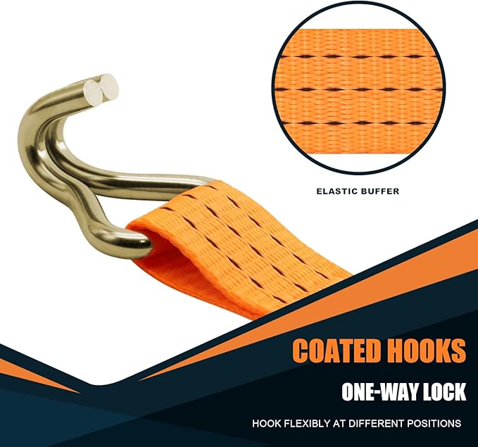 1.5 inch Ratchet Straps Heavy Duty 8 Pack 1-1/2 in x 12ft Cargo Load Tie Down Strap Double J Hook Orange 2200lbs Working Load for Trucks