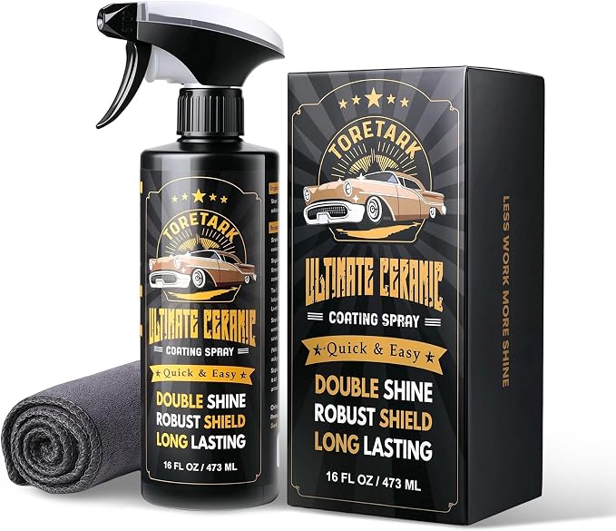 toretark Real Ceramic Coating for Cars Polish (16 Fl Oz) & Real Ceramic Coating for Glass (3.38 Fl Oz) & Headlight restoration kit (3.38+ 0.68Fl Oz)