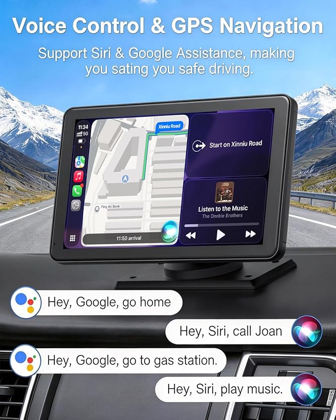 Carplay Screen for Car, Upgrade 7" HD Wireless Apple Carplay & Android Auto Touchscreen- Car Play Screen Stereo with Backup Camera, Mirror Link/Voice Control/Music Play/GPS Navigation -for All Vehicle