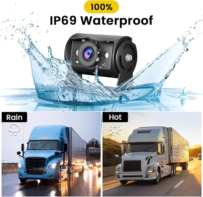 Hikity 7'' Backup Camera Monitor Kit, Dual RV Reverse Camera System for Trucks/SUV/Bus/Pickup, Plug & Play, 1080P HD, Night Vision, Wide Angle, IP69 Waterproof Rear View Camera, (49.2ft Video Cable)