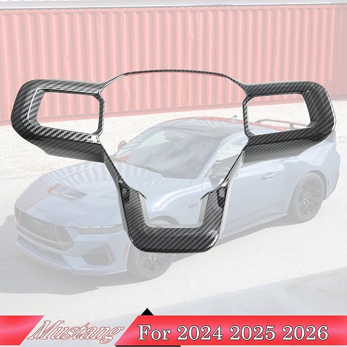 MUXEE Steering Wheel Button Frame,for Ford Mustang 2024 2025 2026 - ABS Carbon Fiber Sport Steering Wheel Frame Cover Steering Wheel Button Wrap Accessories