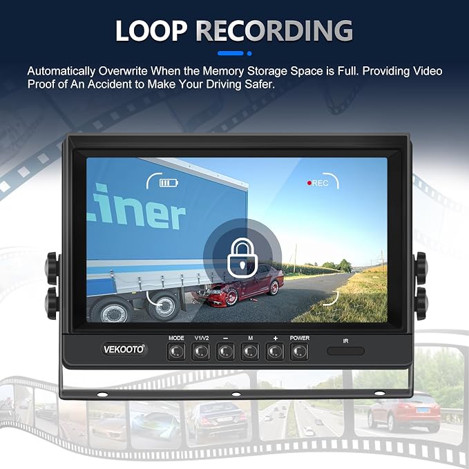 RV Backup Camera System Wired Kit, 9" AHD DVR Monitor with 1080P IP69 Waterproof/Night Vision Rear and Front Camera for RV Truck/Semi Box Truck/Trailer VEKOOTO(N92)