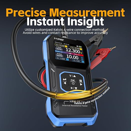 FNIRSI HRM-10 Voltage Internal Resistance Battery Tester，Battery Voltage Meter for Types of Batteries, Car Battery Tester, AAA AA Battery, 100V 200Ω, Digital Battery Analyzer for Household Automotive