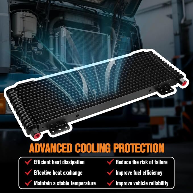 40k Transmission Oil Cooler LPD47391, Heavy Duty 40,000 GVW Max, Low Pressure Drop, Compatible with Tru-Cool,Includes Mounting Hardware-Ideal for Heavy Vehicles,40,000 GVW transmission cooler (black)