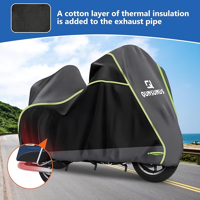 QUNSUNUS Motorcycle Cover for Ultra Limited,Road Glide Limited,Gold Wing,Road Master with Vent Holes and Lock Holes for Wind, Sun, UV and Dust Protection