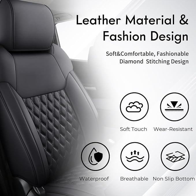 Huidasource Tundra Seat Covers, Front & Rear Leather Car Seat Cover, Waterproof Car Seat Cushion Protector Fit for 2014-2021 Toyota Tundra CrewMax Pickup Truck (Full Set/Black)