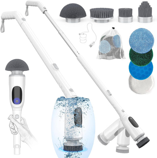 Shower Scrubber, Electric Spin Scrubber with 2025 New Upgraded Motor, User-Friendly Design, 3 Adjustable Angles & Speeds, 8 Brush Heads for Cleaning Bathroom, Cleaning Supplies for Tire, Windshield