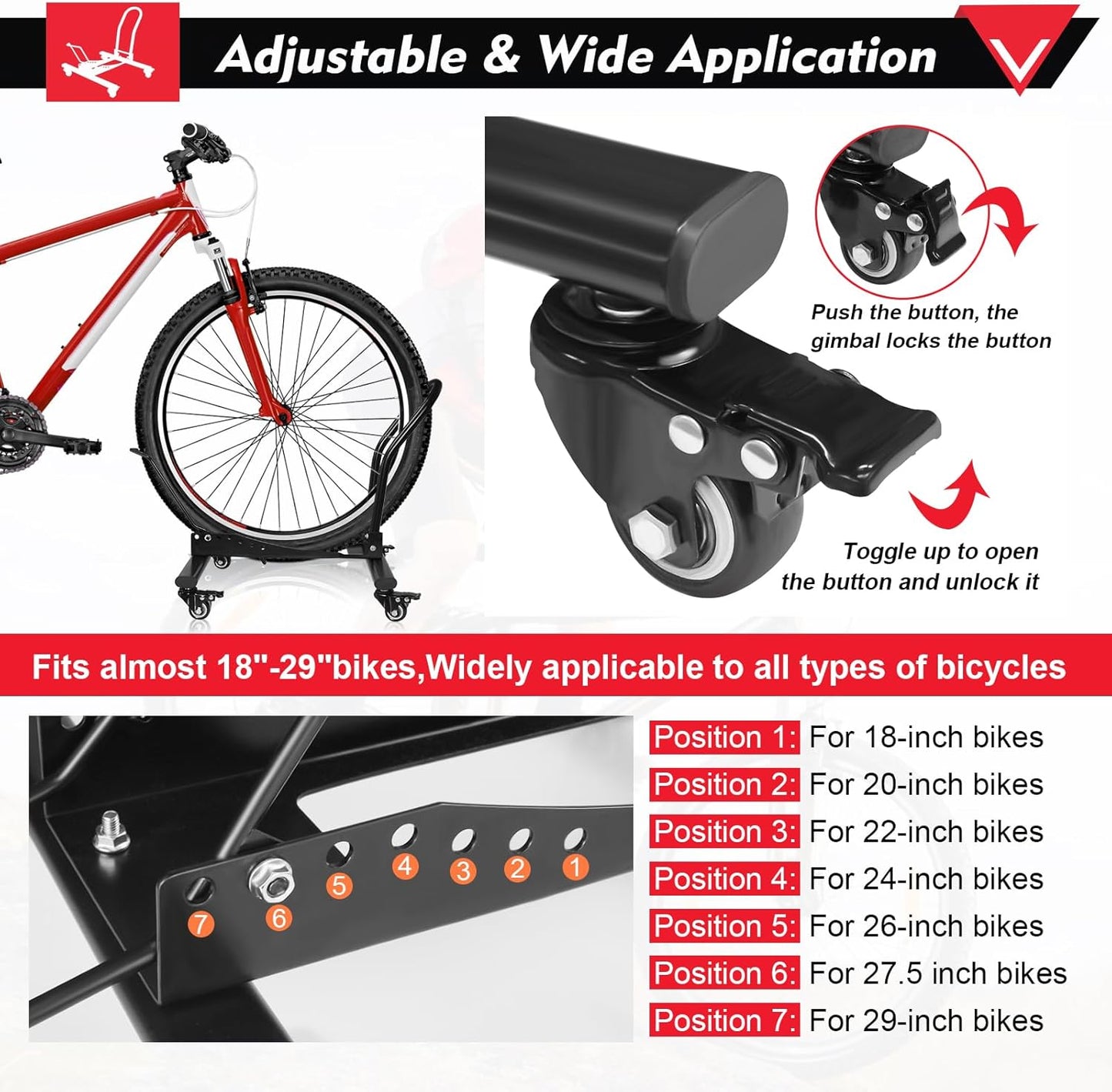 Bike Floor Stand Freestanding Space-Saving Indoor Garage Bike Storage Bicycle Parking Rack Adjustable for 20"-29" Mountain Road Bikes