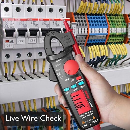 DC Current Clamp Meter 6000 Counts Auto-Ranging Digital Ammeter Amp Ohm Hz Live Check V-Alert Voltage Tester with Back Clip