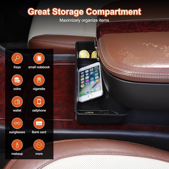 Front Center Console Armrest Hanging Box Compatible with Cadillac Escalade 2007-2014, ABS Center Console Organizer Tray Armrest Storage Accessories