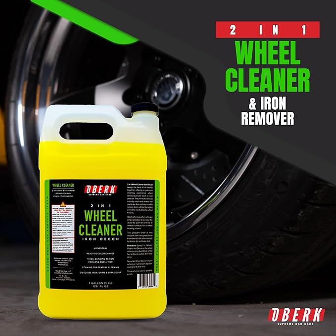 Oberk 2-in-1 Wheel Cleaner & Iron Remover – pH Neutral Iron Decon Spray for Car Detailing – Safe on Painted, Chrome, Aluminum, Powder-Coated Wheels (2 in1 Wheel Cleaner Gallon - 128oz)