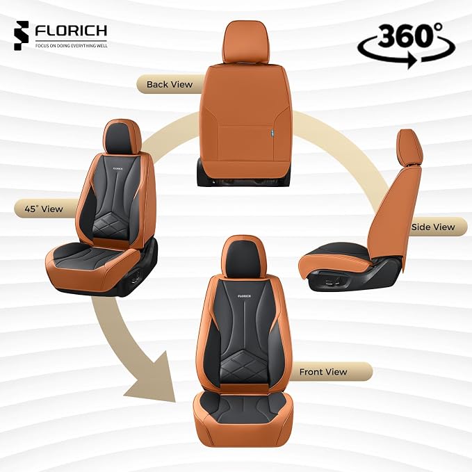 FLORICH Seat Cover, Car Seat Covers Full Set, Waterproof Leather Car Seat Protector 5 Seats, Front and Rear Seat Covers for Cars, Automotive Seat Covers Protector Fit for Most Cars Trucks SUV
