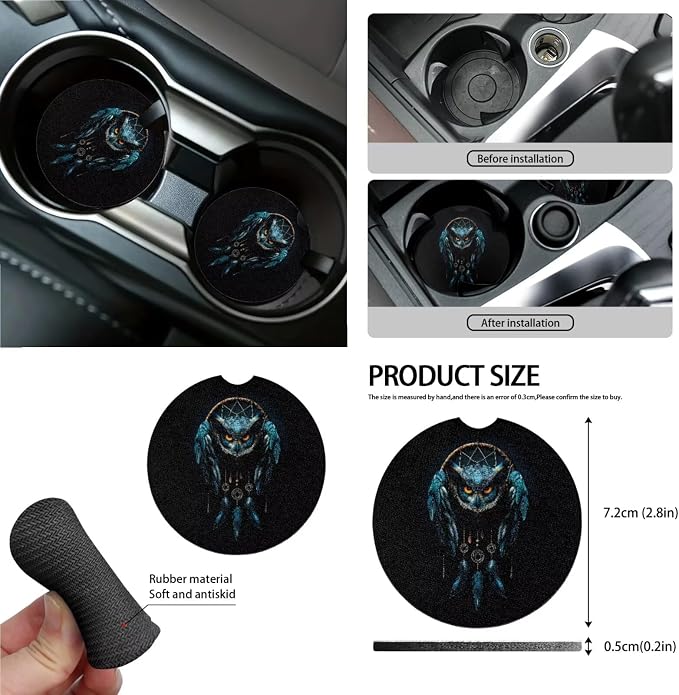 Owl Dreamcatcher Pattern Car Accessories Set of 13, Non Slip Car Seat Covers Full Set with Steering Wheel Cover, Safe Belt Shoulder Pad, Cup Coasters Universal Fit for SUV Sedan