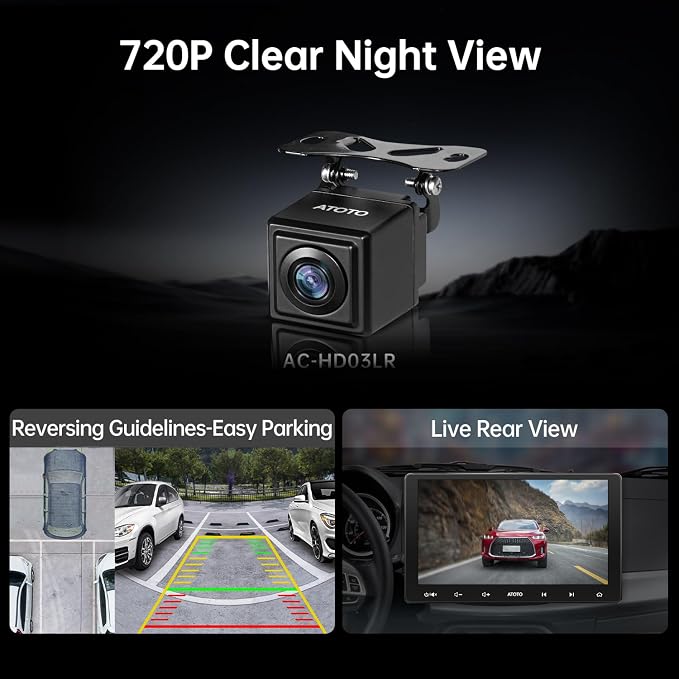 ATOTOZONE AC-HD03LR 720P Rearview Backup Camera with 180° Wide-Angle,VSV (Virtual Surround-View),Live Rear View,Clear Night Vision,IP67 Waterproof,Compatible with A6PF/A6PL/S8（Excluding S8 UN/MS/Gen4）