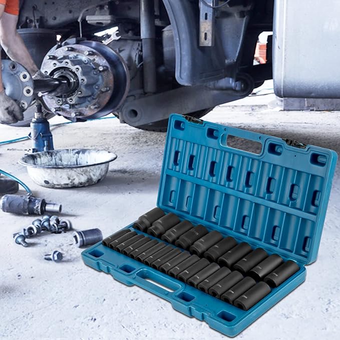 VEVOR Impact Socket Set 1/2 Inches 19 Piece, Deep Socket, 6-Point Sockets, Rugged Construction & Impact Socket Set, 26pcs x 1/2inch Metric 10mm-36mm Impact Sockets, 6-Point Deep Socket Rugged