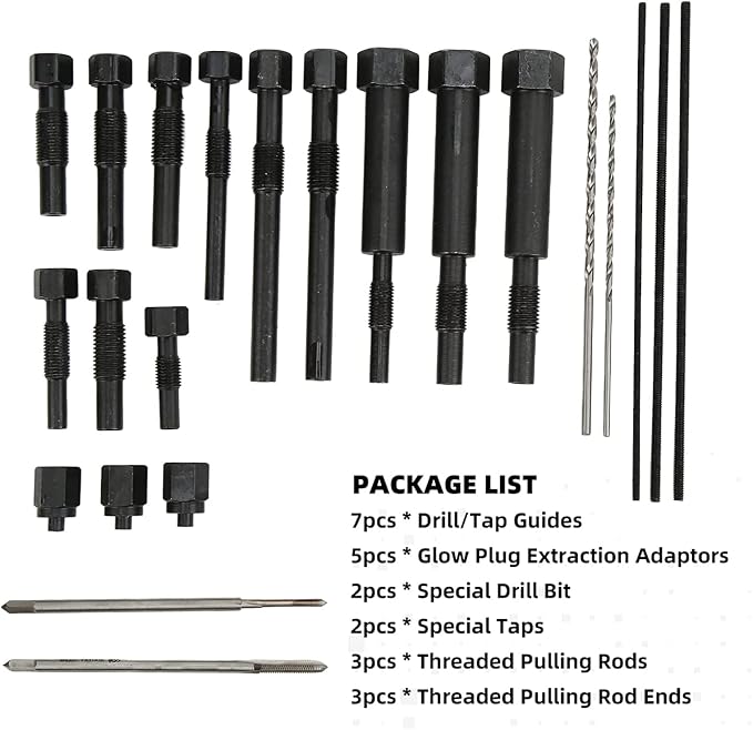 Glow Plug Remover Kit, Professional 22 Piece Extraction Removal Tool Set for Engine Repair Mechanics Metal Case M10 M8 M10x1.25 Automotive Broken Glow Plug Service