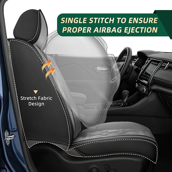 Seat Covers Compatible with Jeep Liberty 2002-2012 - Full Set 5 Seats - Faux Leather Lumbar Support Seat Cover Waterproof Seat Protector (Black & Grey)