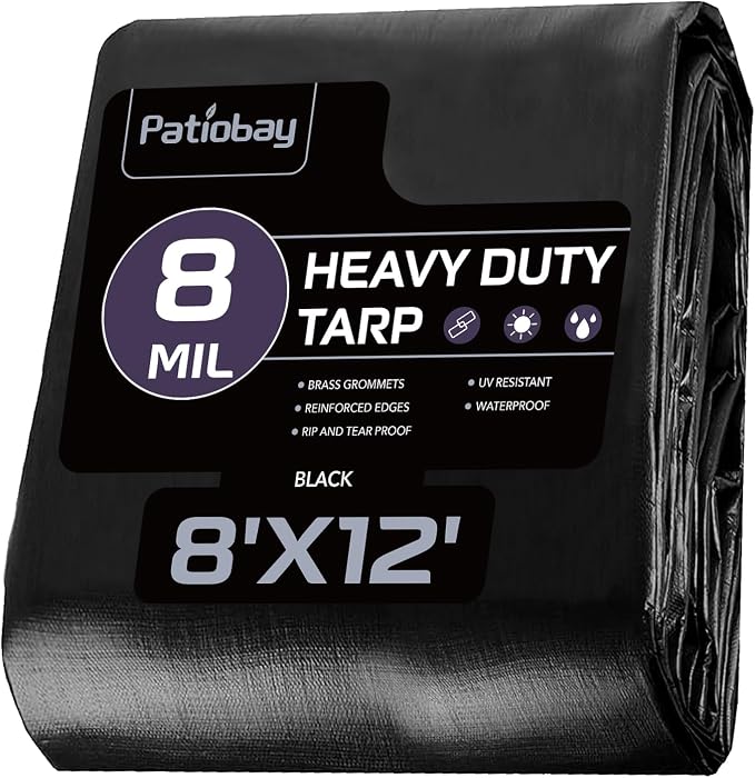 Tarp 8x12 Feet, 8 Mil Large Waterproof Tarps Heavy Duty with Grommets Every 23.6", Thick Plastic Tarp, UV Resistant Tear&Fade Resistant, Reinforced Edges for Outdoor Pool Camp Tent