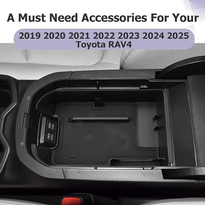 LUWU for 2025 Toyota RAV 4 Accessories Compatible with 2019 2020 2021 2022 2023 2024 2025 Toyota RAV 4 Center Console Organizer Armrest Console Secondary Storage Box Insert Tray ABS Material Black