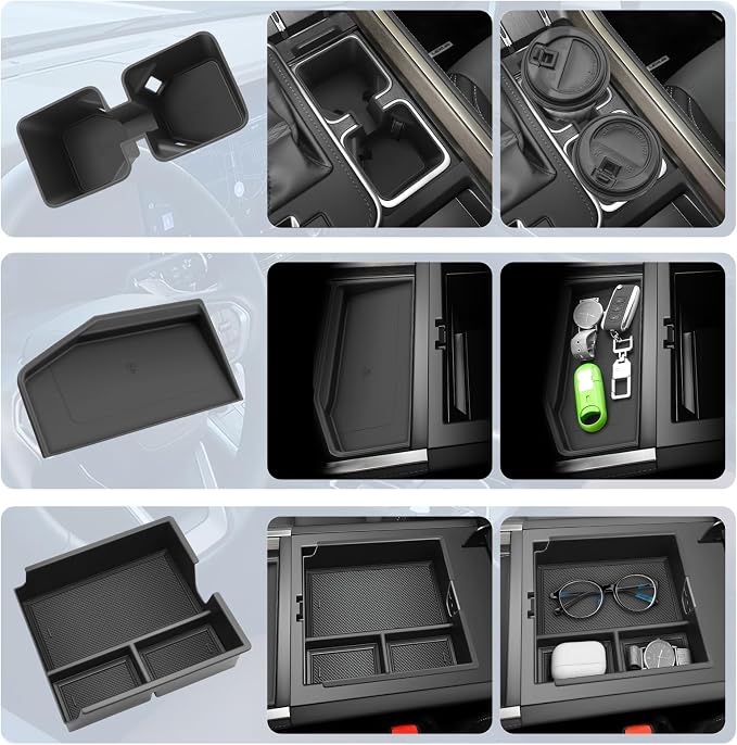BIBIBO 3Pack for 2024-2026 Lexus GX 550 Center Console Organizer 2024 2025 2026 Lexus GX 550 Console Armrest Tray+Cup Holder +Wireless Charging Mat GX 550 Insert Organizer Lexus GX 550 Accessories