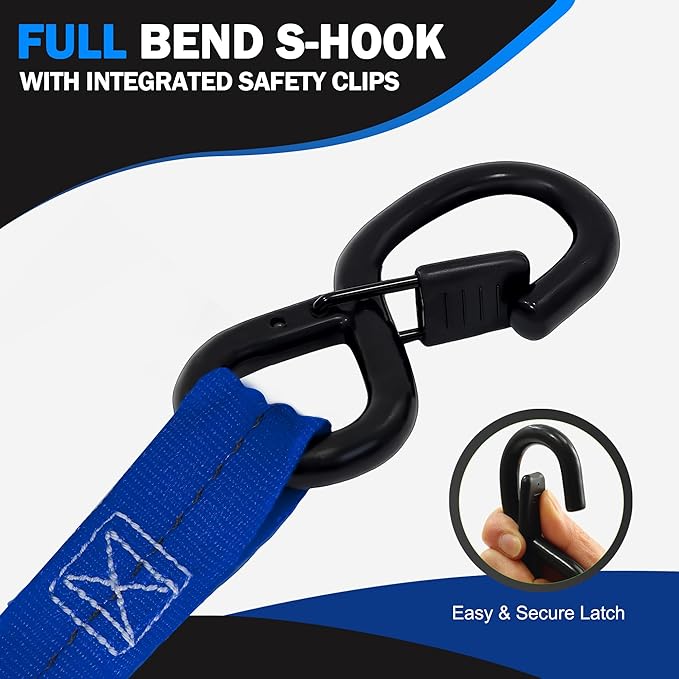 Retractable Ratchet Straps(4PK 1.0INX12FT) - 1,500lb Break Strength, Ratchet Strap Heavy Duty with Rubber Coated Handle, Perfect Auto Ratchet Straps for Motorcycle,Trucks (Blue)
