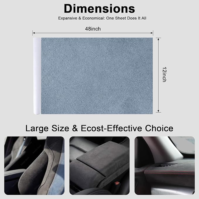 Premium Light Blue Suede Fabric Wrap - 12x48 inch Suede Wrap for Car Interior - Self-Adhesive Microfiber and Synthetic Leather, Stretchable Interior Film for Car and Home Decor