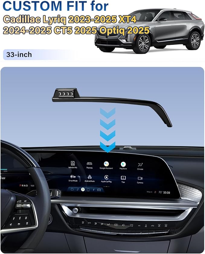 Phone Mount for Cadillac Lyriq 2023-2025 Accessories, XT4 2024 2025, CT5 2025, Optiq 2025, Magnets Wireless Charger Phone Holder Compatible with MagSafe, 33-inch Screen Cradles Bracket for Cell Phones