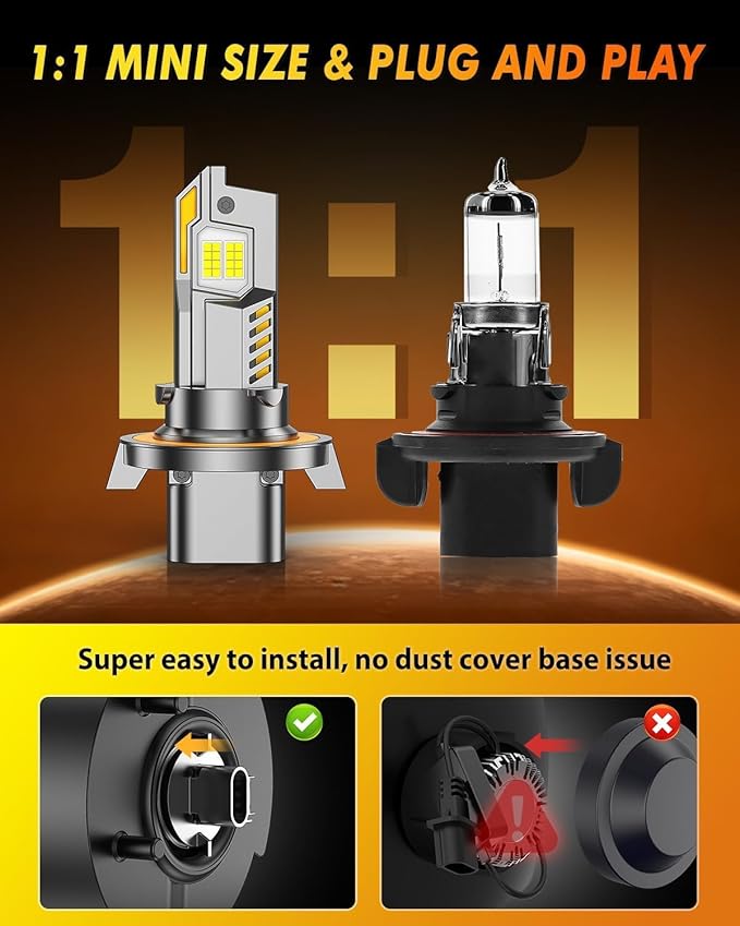 Termitor H13/9008 Bulbs, 10X 6500K Cool White Super Brighter, Real 1:1 Halogen Size Plug and Play, IP68 Waterproof, Long Lifespan with Cooling Fan, Plug N Play, CANBUS Ready, Pack of 2