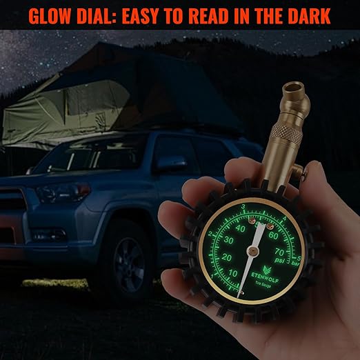 ETENWOLF Tire Pressure Gauge for Cars 0-75 PSI, Air Pressure Gauge with Large Glow Dial, Calibrated to ANSI B40.1 Grade A(Plus-Minus 1%), Tire Gauge for Tire Pressure Car Accessories (Black)