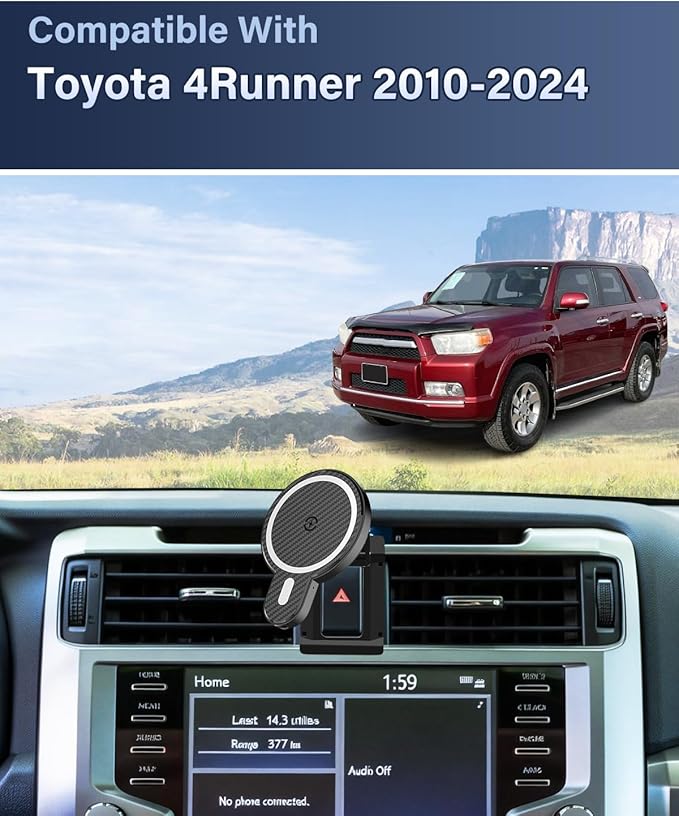 PZK Car Phone Holder for 2010 2012 2013-2024 Toyota 4 Runner Accessories Custom Air Vent Fixed Clip Magnetic 15W Fast Wireless Charging Car Phone Mount 360° Rotation Automobile Phone Cradles