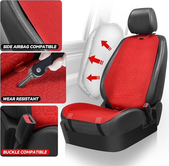 Auto Dynasty Car Seat Covers Front Set, Anti-Slip Automotive Interior Covers, Breathable and Comfort Car Seat Protectors, Airbag Compatible, Universal Fit Most Vehicles, Red (Protex Series)