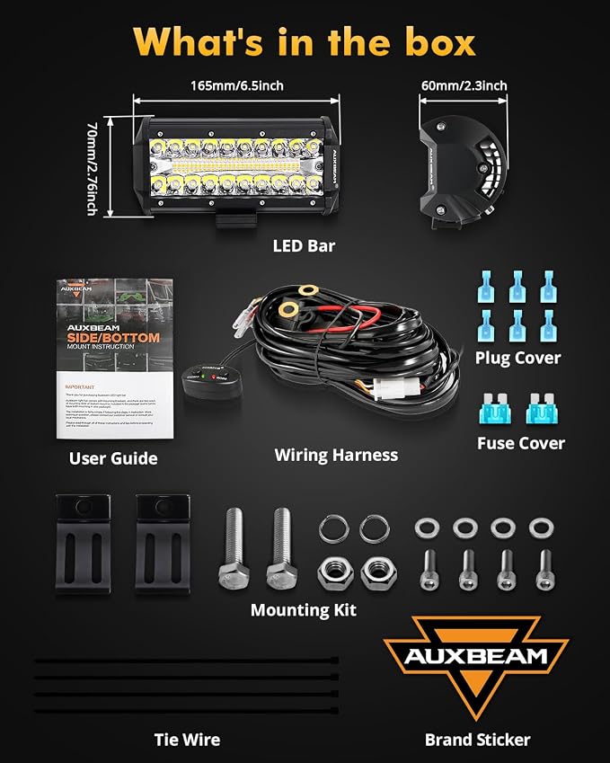 Auxbeam 6 Modes Amber White Series 7-Inch 300W LED Pods Light Bar | Spot flood combo, Dual color, Flashing strobe lights, Memory function, Truck fog lights, for Jeep car motorcycle ATV