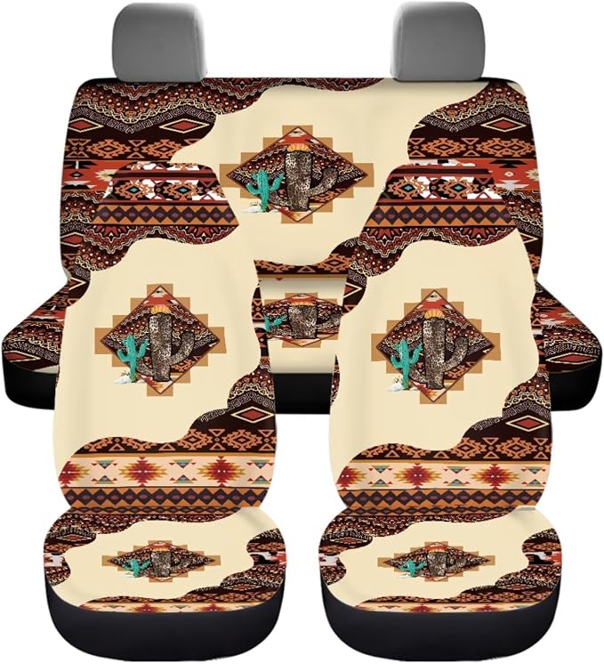 Dreaweet Aztec Car Seat Covers Full Set Southwestern Native American Steering Wheel Cover Armrest Pad Covers Seat Belt Pads Cup Holders Handbrake Cover,Universal Fit for Most Cars SUV Trucks Sedan