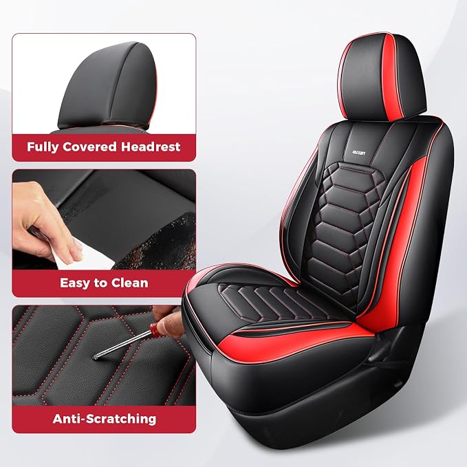 FREESOO Tacoma 2016-2023 Seat Covers Custom Fit for Toyota Tacoma Double Crew Cab Faux Leather Full Set Pickup Truck Seat Covers (Full Set, BlackRed)