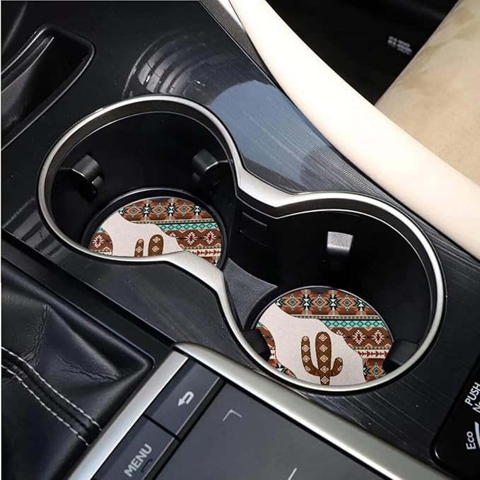 BIGCARJOB Southwestern Cactus Print Car Interior Accessories Set 15 Pieces Aztec Tribal Car Seat Cover Full Set with Steering Wheel Cover Car Trash Can Hanging Seat Headrest Covers