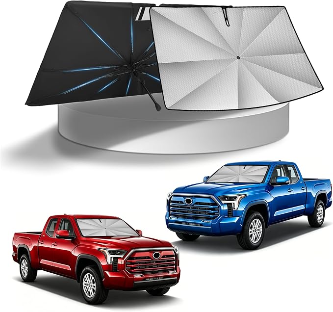 KUST Ice Crystal Sun Shade Umbrella for F150 F-150/ Silverado/Tundra/RAM 1500/ Sierra | Custom Fit Windshield Sunshade | Foldable Sunshade with Bendable Handle | Blocks Heat & UV Rays