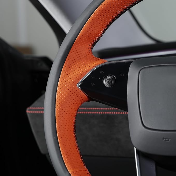 MEWANT DIY Stitching 3D Style Steering Wheel Cover Wrap for Tesla Model 3 Highland 2023-2025/Model Y 2025 Highland for Tesla Model 3/Model Y Accessories(3D Style)