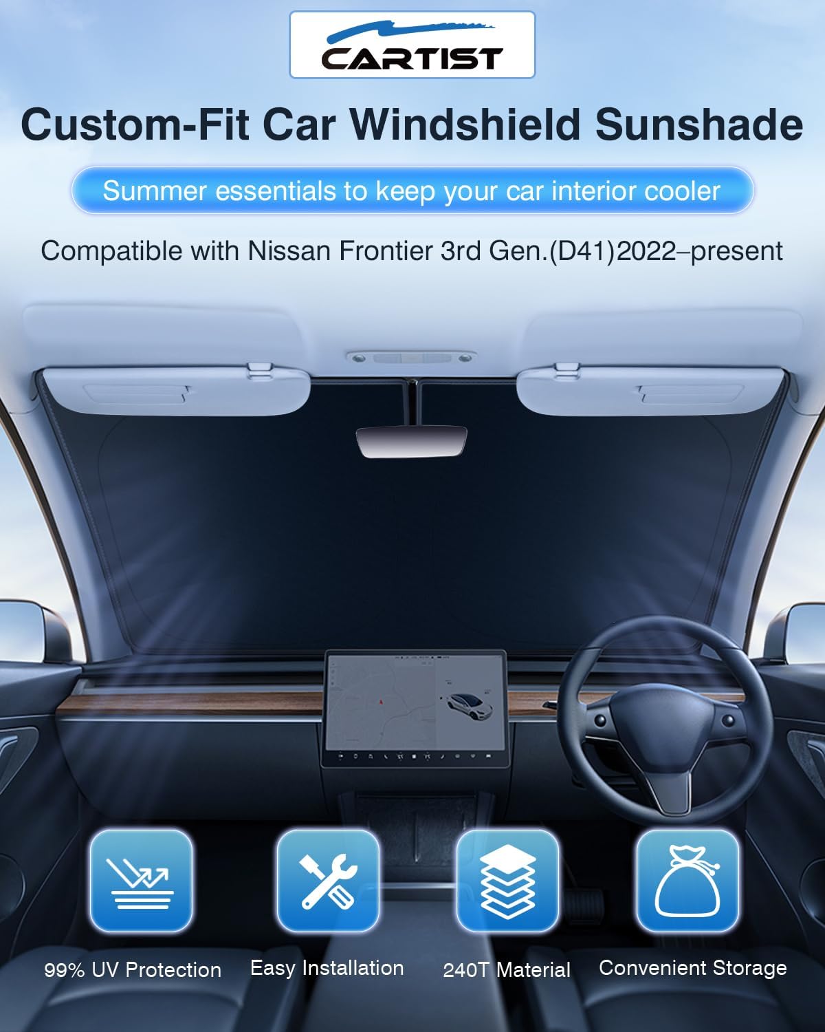 Cartist 5-Layer Windshield Sun Shade Custom Fit for Nissan Frontier 2022-2025 2026 Accessories Foldable Car Front Window Sunshade Sun Visor