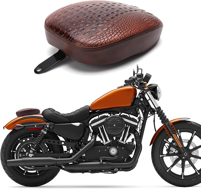 Motorcycle Brown Crocodile Front Driver Solo Seat+Rear Passenger Pillion Pad Compatible with Sportster 48 72 Iron 883 XL883 Forty Eight XL1200 Seventy Two 1200