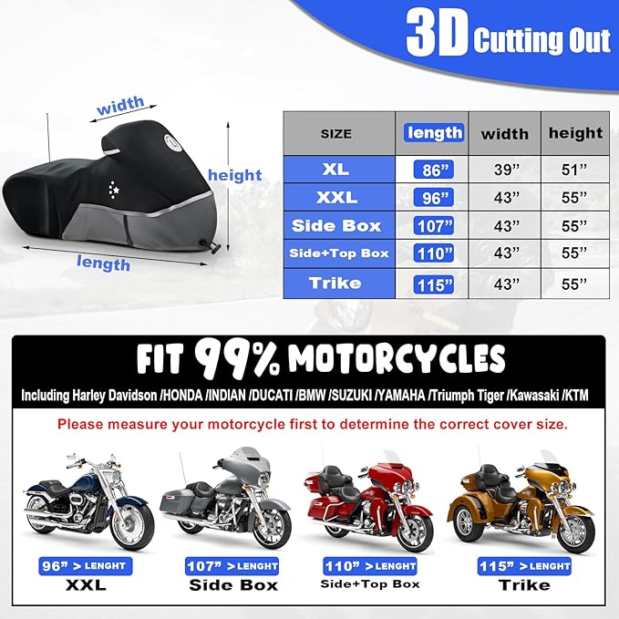 Motorcycle Cover Storage for Touring Models Harley Davidson Road King,Road Glide,Street Glide, Electra Glide,Heritage Classic,Low Rider-ST,and Most Motorcycles RED