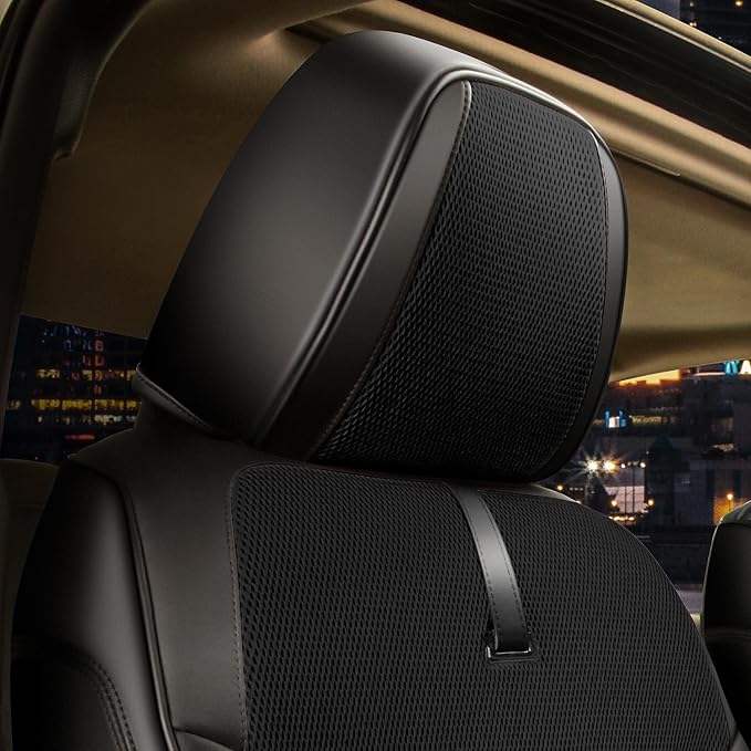 Sport Series Leatherette Front Row Set Seat Covers Universal for Cars Trucks SUV, Black, CA-SC-Sport-F-BK