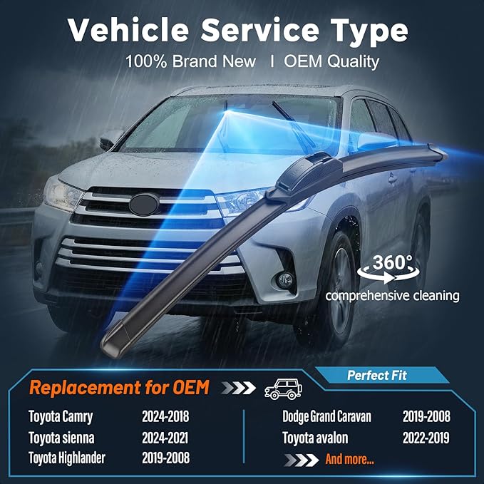 AUTOBOO PLUS 26" + 20" All-Season Windshield Wiper Blades (Pack of 2), Premium OEM-Quality, Rust-Resistant Rubber Encased Design, Streak-Free, Quiet, Smooth & Long-Lasting Performance