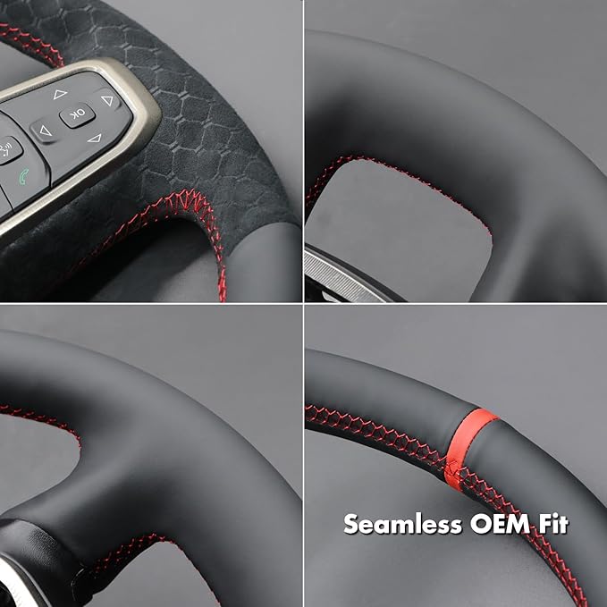 MEWANT Hand-Stitched Steering Wheel Cover Wrap for Dodge Ram 1500 2019-2023 Steering Wheel Accessories for Dodge Ram(Backsides Without Buttons)
