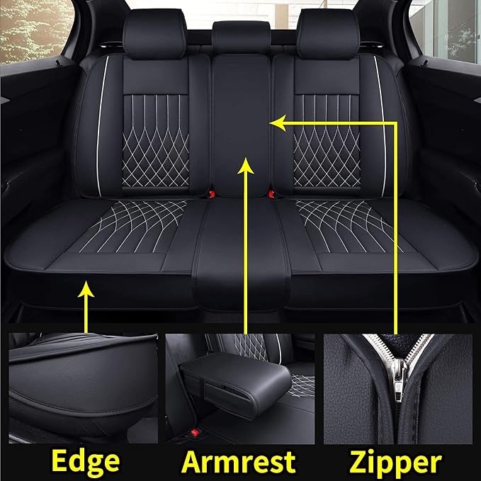Aierxuan Car Seat Covers Full Set Universal Fit for Honda Civic Accord CRV, Toyota Camry Prius Rav4, Kia, Lexus, Nissan, Mazda, Jeep Cherokee and Most Cars, with Waterproof Leather (Black and White)