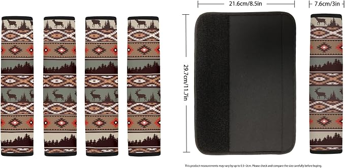 Navajo Aztec Deer Car Seat Covers Full Set with Steering Wheel Cover Shoulder Pads for Women Men, Stretchy Seat Covers for Cars, Car Accessories Universal Fit for Most Cars Truck, Brown