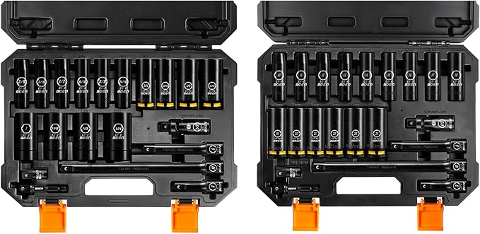 BOEN Pro 41Piece 1/2" Drive Deep Impact Socket Set, SAE 3/8"-1-1/4", Metric 10-24mm, Includes Extensions, Joint, Adapter