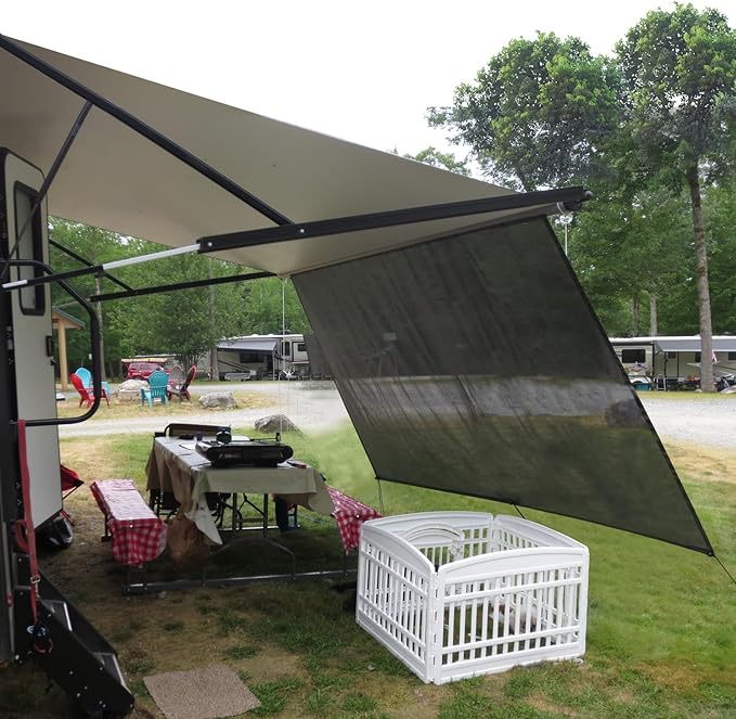 leaveshade RV Awning Sunshade Screen 8' X 19' 3'' (Fit for 20' Awning) Mesh Sun Shade Block UV Glare Motorhome Camping Trailer Awning Shadescreen Sunblocker Sunscreen - 3 Year Warranty (Black)