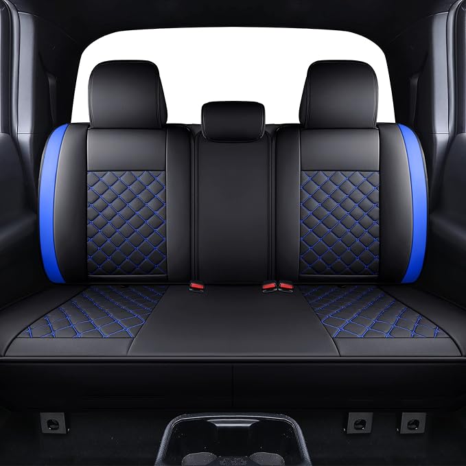 Tomatoman Tacoma Seat Covers Customized for 2005-2025 2026 4Runner Extended SR V6 Pickup Truck, Waterproof Faux Leather Car Cushions(Rear Seat, Black-Blue)