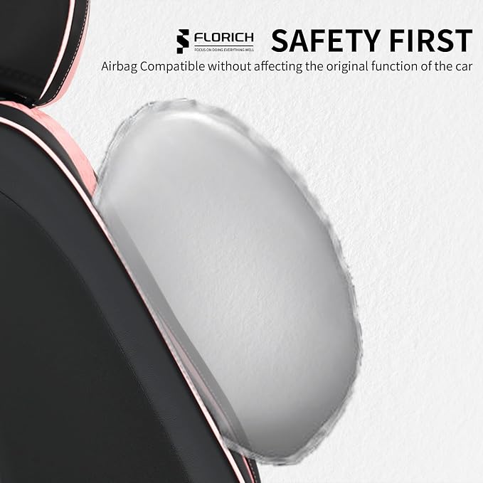 FLORICH Automotive Seat Covers Leather Pink Seat Covers for Cars Front Seats Waterproof Breathable Car Seat Cushion Comfort Interior Covers Universal Fit for Most Car Truck SUV Driving, Black&Pink